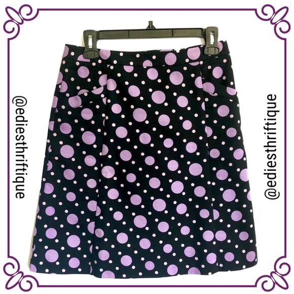 INC Cotton Blend Black Skirt with Lilac Polka Dots Size 2 - Picture 1 of 6